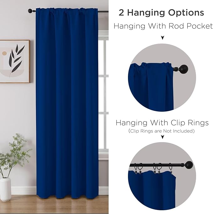 CUCRAF Royal Blue Blackout Curtains 84 inch Length 2 Panels Set, Rod Pocket Room Darkening Drapes for Bedroom Living Room, Insulated Thermal Light Blocking Window Curtain (W52 x L84 Inch)