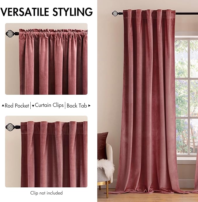 MIULEE Velvet Curtains 96 inches 2 Panels - Luxury Blackout Curtains for Bedroom Living Room Thermal Insulated Super Soft Window Drapes Rod Pocket & Back Tab, Dusty Rose Pink, W52 x L96 inches