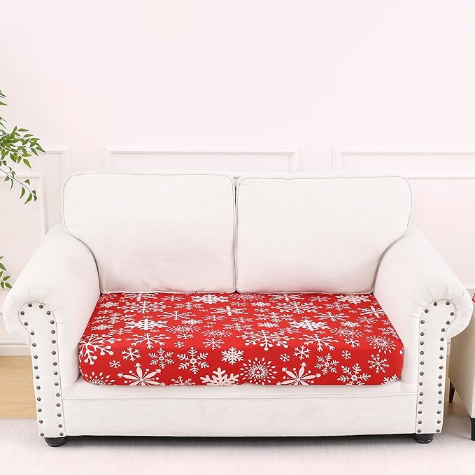 Smiry Printed Couch Cushion Covers, Stretch Soft Couch Covers for Sofa, Washable Non-Slip Sofa Slipcover Furniture Protector for Indoor and Outdoor (Medium,Red with White)