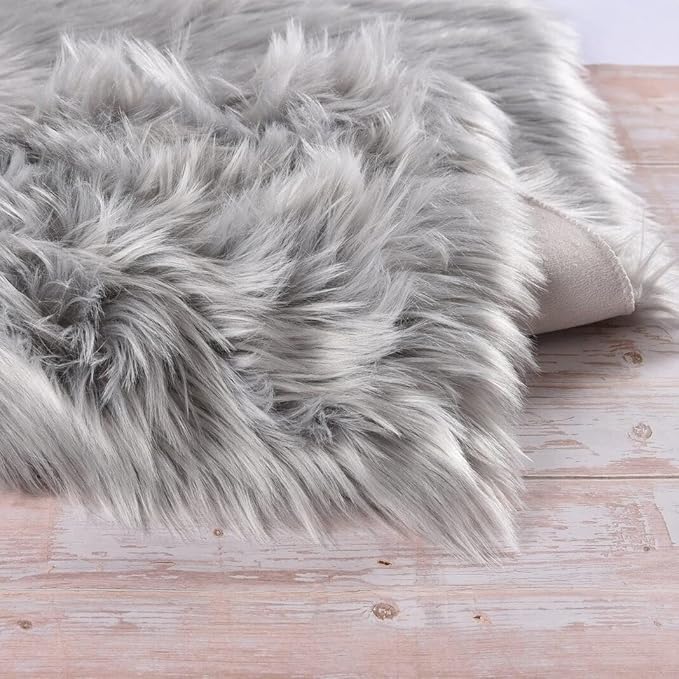 ORINOVA Light Grey Furry Washable Area Rugs for Living Room Faux Sheepskin Shaggy Fur Nursery Rug for Bedroom Cute Room 2x4 Rug