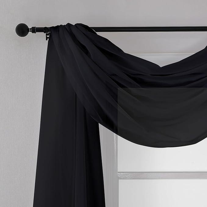 Chyhomenyc Extra Long Black Sheer Curtains 144 inch 2 Panels, Translucent Backdrop Window Scarf Drapes for Canopy Bed/Wedding/Living Room/Anniversary, 12FT Length, Each 59Wx144L in, 2PCS