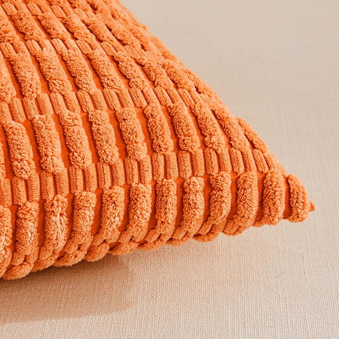Fancy Homi 4 Packs Orange Fall Decorative Throw Pillow Covers 16x24 Inch for Couch Bed Sofa, Halloween Pumpkin Autumn Home Decor, Soft Cute Plush Corduroy Striped Cushion Case 40x60 CM