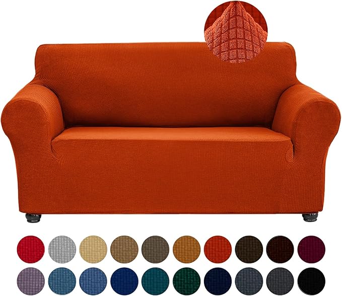 Joccun Stretch Loveseat Couch Cover, 1-Piece Sofa Cover for 2 Cushion Couch Spandex Jacquard Washable Furniture Protector Cover for Living Room,Kids,Pets（Loveseat,Pureed Pumpkin）