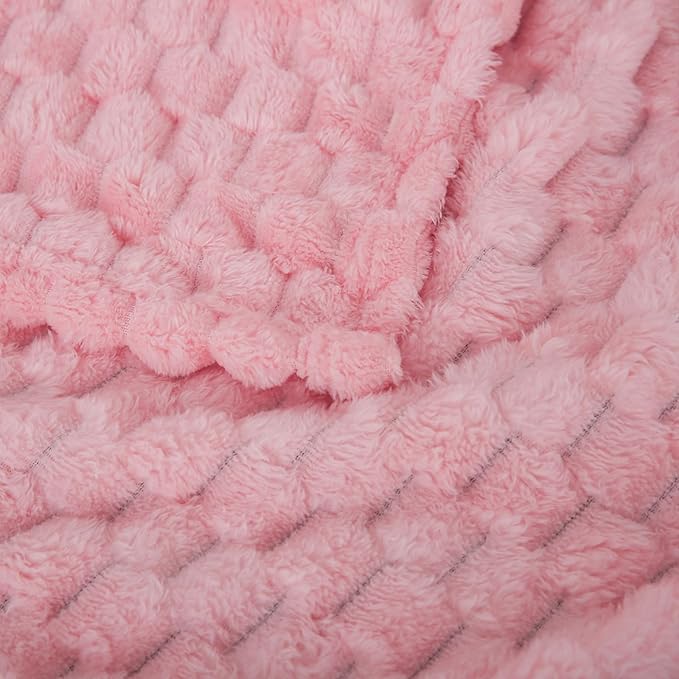 Puncuntex Light Pink Throw Blanket 60"×80" inches Fuzzy 3D Jacquard Decorative Flannel Fleece Super Soft Plush Cozy Blanket for Couch Sofa Chair Lightweight
