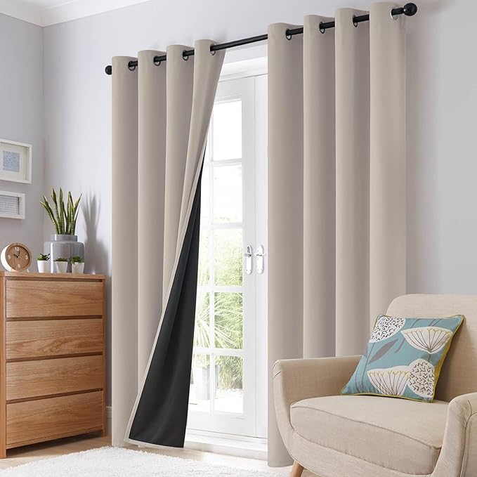 SimpleHome 100% Blackout Curtains for Bedroom,Thermal Insulated Natural Grommet Window Drapes Room Darkening Curtains for Living Room with Black Back,62 x 63 Inch,2 Panels