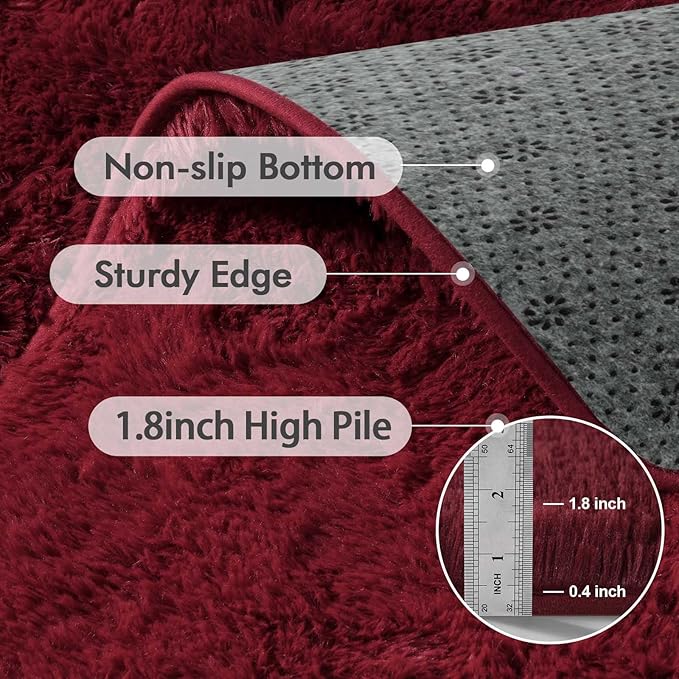 8x10 Ft Extra Large Shag Rugs for Living Room, Ultra Soft Fluffy Furry Area Rugs for Bedroom Indoor Floor, Aesthetic Carpet for Kids Home Decor (Burgundy)