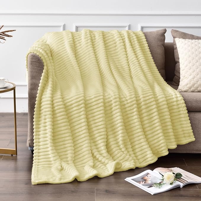 BEDELITE Fleece Blanket Twin Size – 3D Ribbed Jacquard Soft and Warm Decorative Fuzzy Blankets – Cozy, Fluffy, Plush Lightweight Throw Blankets for Couch, Bed, Sofa(Transparent Yellow, 60x80 inches)