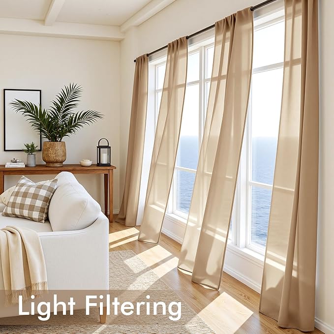 MIULEE Brown Sheer Curtains 102 Inches Long, 4 Panels Set, Light Filtering Rod Pocket Voile Drapes for Living Room and Bedroom, Airy Soft Fabric Window Treatments, 42 x 102 Inches