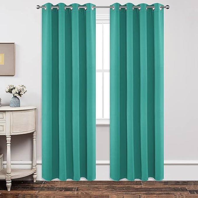 Joydeco Blackout Curtains 84 inches Long 2 Panels Set, Thermal Insulated Long Curtains & Drapes 2 Burg, Room Darkening Grommet Drapes for Bedroom Living Room Windows (W42 x L84 Inch, Peacock Blue)