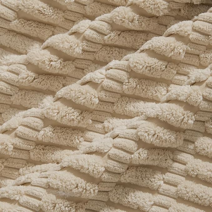 Fancy Homi 4 Packs Tan Decorative Throw Pillow Covers 12x24 Inch for Living Room Couch Bed Sofa, Beige Rustic Farmhouse Boho Home Decor, Soft Plush Striped Corduroy Square Cushion Case 30x60 cm