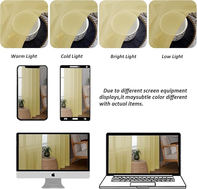 Chyhomenyc Mustard Yellow Sheer Curtains 96 inches Long 2 Panels, Light Filtering Soft Airy Solid Elegant Voile Window Treatment Drapes for Bedroom Living Room, 42Wx96L, 8FT L