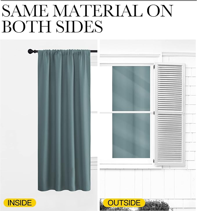NICETOWN Greyish Blue Blackout Curtains Panels for Window, Thermal Insulated Rod Pocket Blackout Drapes/Draperies for Living Room (2 Panels, W62 x L63 inches)