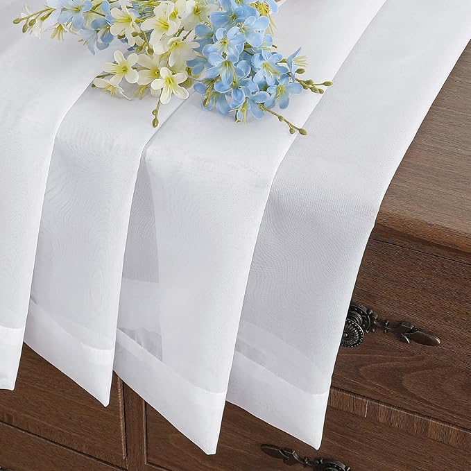 White Window Sheer Curtains 54 inch Length, Soft Airy Light Filtering Sheer Curtain 2 Panels Set, Dual Rod Pocket Gauze White Drapes for Living Room Bedroom, 2x42Wx54L Inches