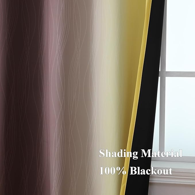 Estelar Textiler Brown and Yellow Blackout Curtains for Bedroom, Thermal Insulated Ombre Drapes 84 Inches Long, Full Room Darkening Energy Saving Curtains for Living Room, 52Wx84L, 2 Panels