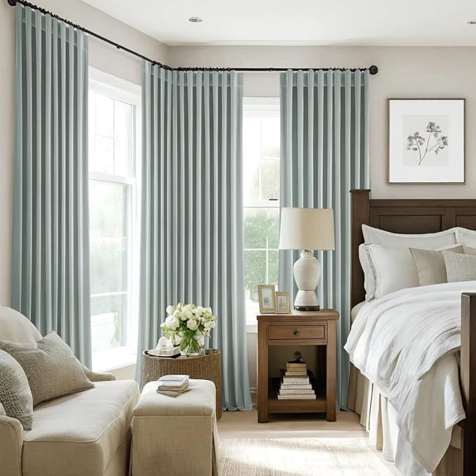 MIULEE Velvet Curtains 108 inches - Luxury Blackout Curtains for Bedroom Living Room Thermal Insulated Super Soft Window Drapes Rod Pocket & Back Tab, Misty Blue, W52 x L108 inches, 2 Panels