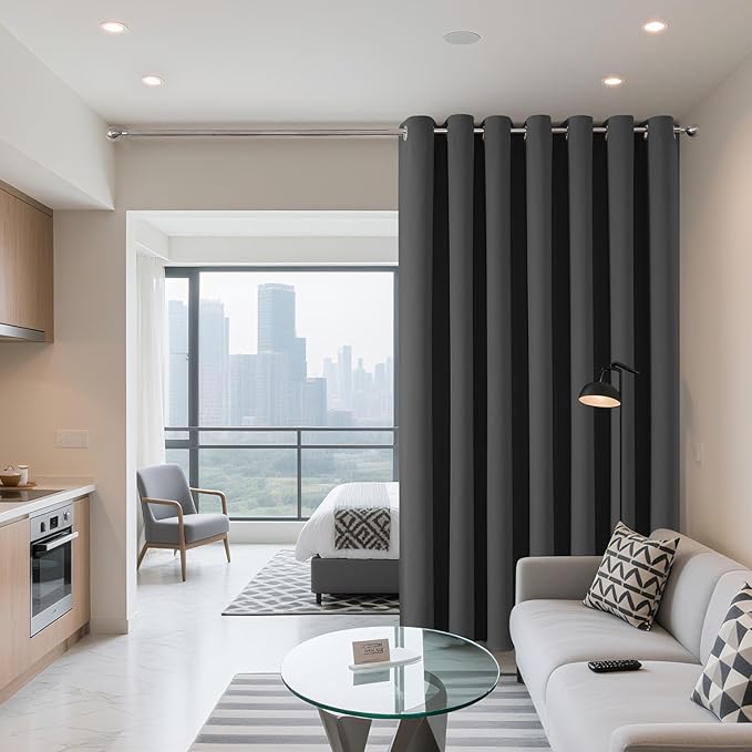 Joydeco Blackout Patio Sliding Door Curtains 108 Inches Long, Grommet Privacy Room Divider Curtains, Extra Wide Thermal Blackout Drapes for Bedroom Living Room (Grey, 80Wx108L, 1 Panel)