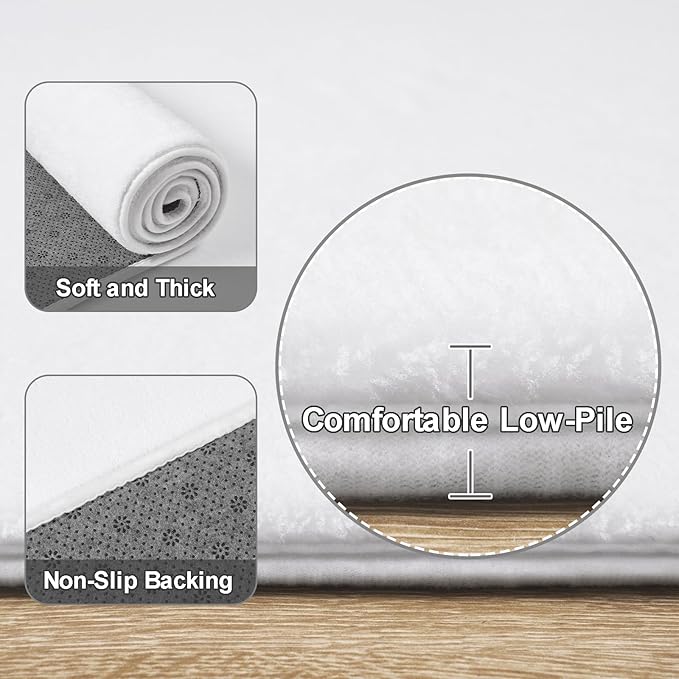 Amearea 5x5 Square Area Rugs for Bedroom Living Room, Modern White Thickened Memory Foam Rug, Fluffy Indoor Washable Rugs Non Slip Minimalist Carpet for Kids Boys Girls Dorm Nursery Room Decor