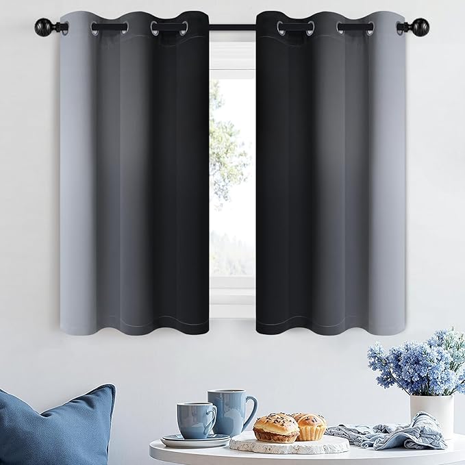 SimpleHome Ombre Room Darkening Curtains 36 inches Length for Bedroom,Grommet Gradient Light Blocking Black Gradient Window Curtains for Living Room,2 Panels, 42x36 inches