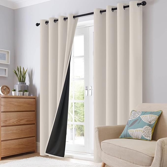 SimpleHome 100% Blackout Curtains for Bedroom,Thermal Insulated Cream Grommet Window Drapes Room Darkening Curtains for Living Room with Black Back,38 x 84 Inch,2 Panels