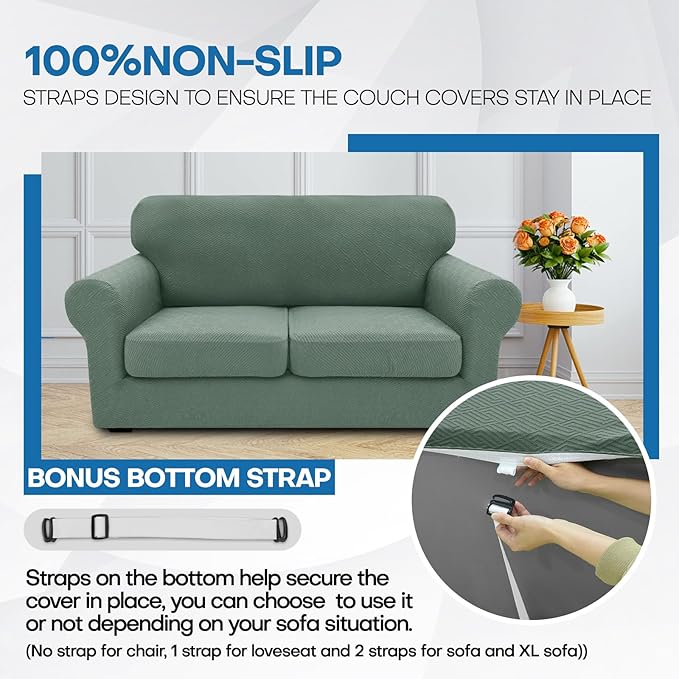 XINEAGE New 2 Pieces Chair Covers with Arms Super Stretch Chair Slipcover for Living Room Pet Dog Universal Slip Cover Anti Slip Armchair Furniture Protector (Pea Green), 31"-46"(1 Cushion)