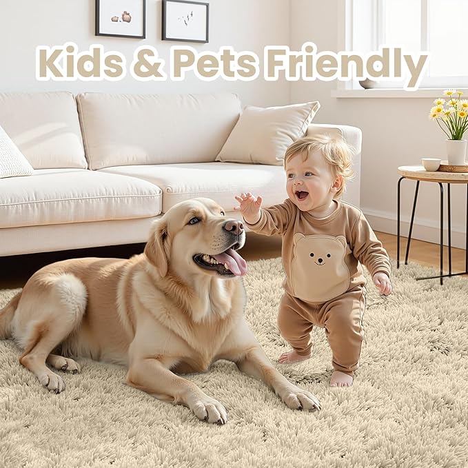 4x6 Area Rugs for Living Room Rug: Soft Fluffy Shag Beige Rugs for Bedroom, Non-Slip Large Fuzzy Plush Rug Indoor Floor Carpet for Nursery Kids Boys Girls Room, Dorms, Playroom, Modern Home Decor
