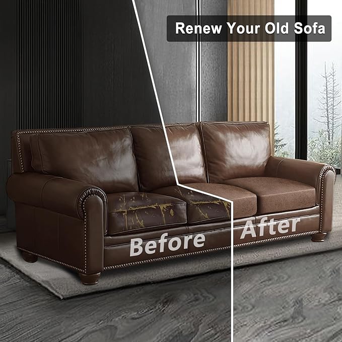 Leather Look Couch Cushion Covers Sofa Seat Slipcovers Sets Couches Furniture Protector for Sectional Armchair Loveseat Pets Kids Stretch Spandex Fabric (3 Cushion XL Sofa, Brown)