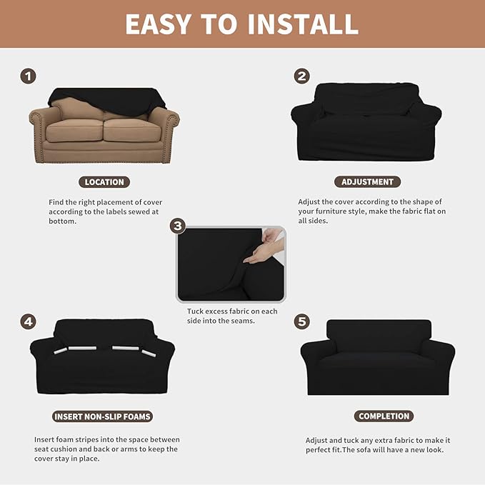 Easy-Going 100% Waterproof Oversized Chair Couch Cover, Dual Waterproof Sofa Cover, Stretch Jacquard Sofa Slipcover, Leakproof Furniture Protector for Kids, Pets, Dog and Cat, Black