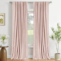 100% Blackout Shield Light Pink Linen Blackout Curtains for Bedroom 84 Inches Long, Back Tab/Rod Pocket Living Room Drapes, Thermal Insulated Blackout Curtains 2 Panels Set, 50" W x 84" L