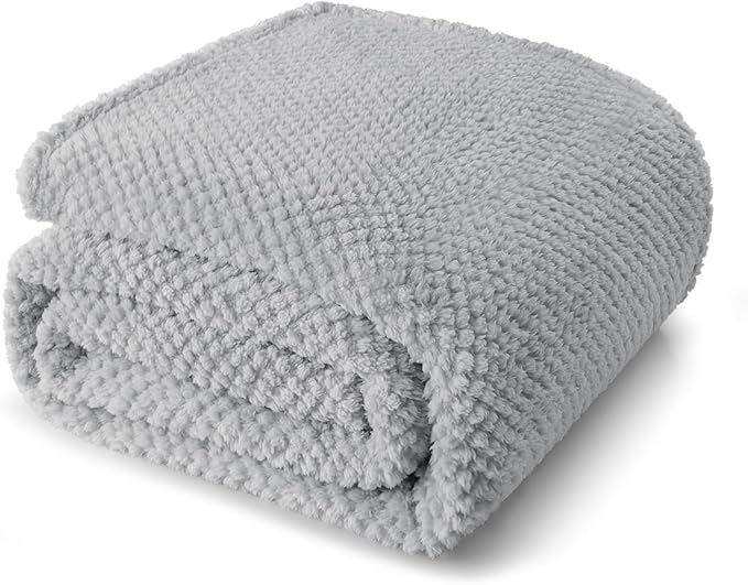 Whale Flotilla Twin Size Fuzzy Fleece Blanket for Bed, 60x80 Inch Fluffy Warm Soft Jacquard Blankets for All Season, Lightweight and Cozy, Light Grey