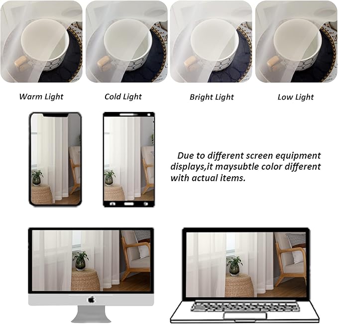 Chyhomenyc Ivory Sheer Curtains 84 Inches Long, Light Filtering Solid Color Window Sheer Curtain Panels, Elegant Rod Pocket Curtains Drapes for Living Room Bedroom, 2 Panels, 42" W x 84" L
