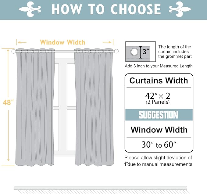ChrisDowa Blackout Curtains 48 inches Long for Bedroom - 2 Panels Set Grommet Thermal Insulated Room Darkening Curtains for Living Room (Greyish White, 42 x 48 Inch)