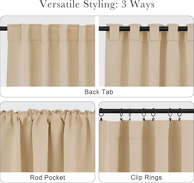 PONY DANCE Window Treatments Curtains - Room Darkening Heavy-Duty Light Block Curtain Drapes Soft Back Loop Drapes Privacy Protect for Bedroom, W 42 x L 63 Inches, Biscotti Beige, 2 Panels