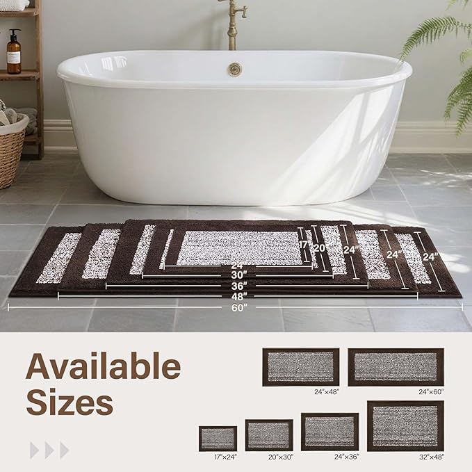 48x24 Long Bathroom Rugs Washable Non Slip, Brown Bath Mat for Bathroom Floor Tub, Soft Absorbent Quick Dry Mats for Shower,Bathtub,Home Decor