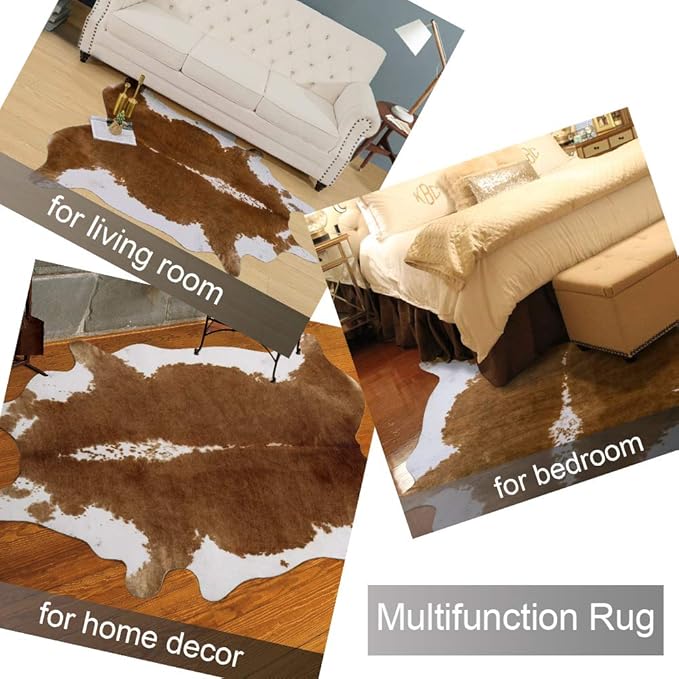 AROGAN Faux Cow Print Rug Large (6ft x 7ft) - Cow Print Area Rug with No-Slip Backing, Large Animal Skin Rugs for Living Room, Offfice, Room Decor, Brown