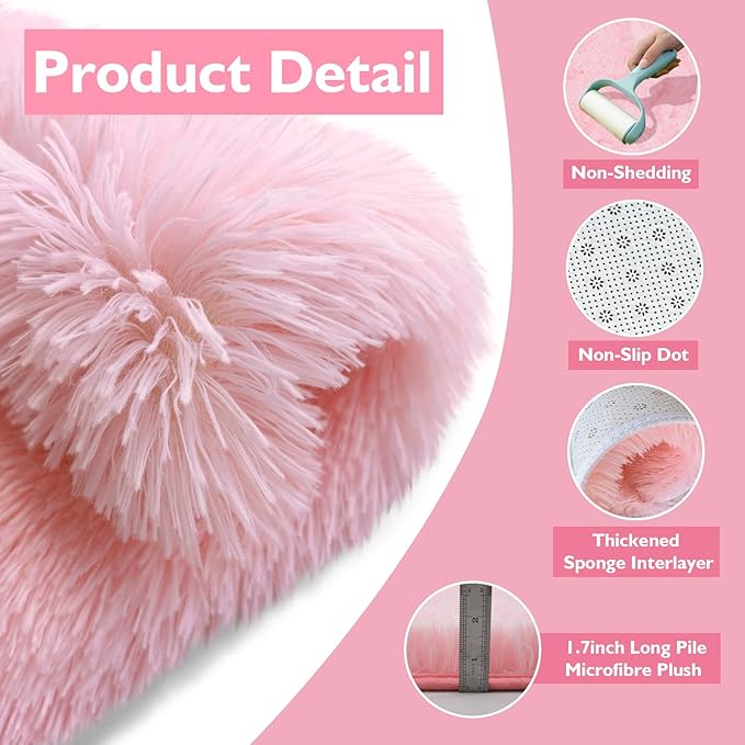 2x3 Fluffy Area Rugs for Bedroom Living Room,Small Soft Shag Fuzzy Rug Non-Shedding Indoor Plush Carpet for Kids Bedroom Nursery Dorm Home Decor,Pink