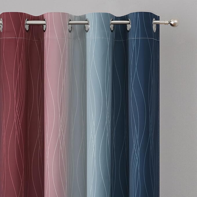 Estelar Textiler Navy Blue and Burgundy Red Ombre Blackout Curtains 45 Inches Long, Room Darkening Gradient Drapes for Kitchen, Thermal Insulated Grommet Curtains for Short Window,52Wx45L,2 Panels