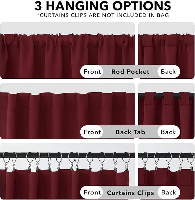 Deconovo Blackout Curtains for Living Room Thermal Insulated Back Tab and Rod Pocket Room Darkening Curtains 52Wx72L Inch Burgundy Red 2 Panels