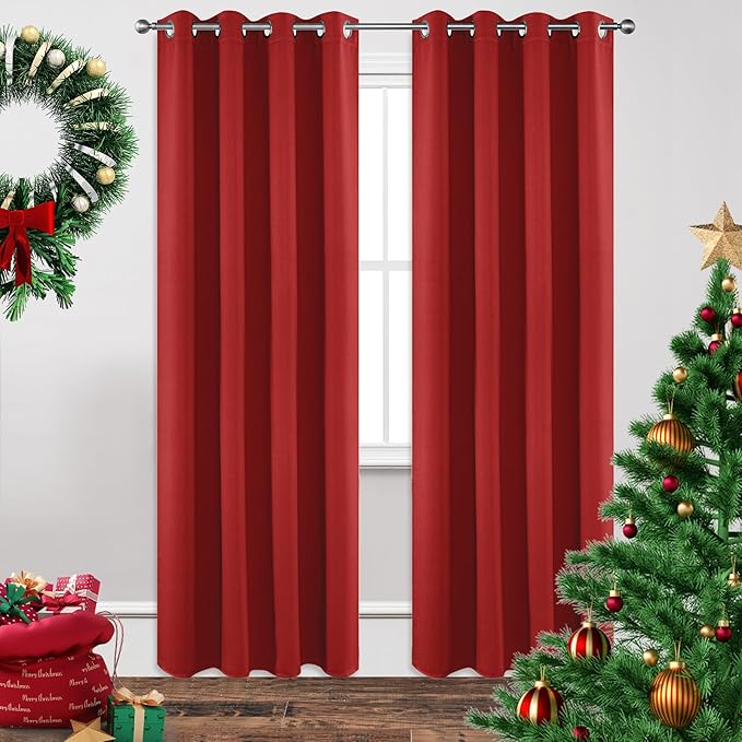 Joydeco Blackout Curtains 84 inches Long 2 Panels Set, Thermal Insulated Long Curtains & Drapes 2 Burg, Room Darkening Grommet Drapes for Bedroom Living Room Windows (W52 x L84 Inch, Red)