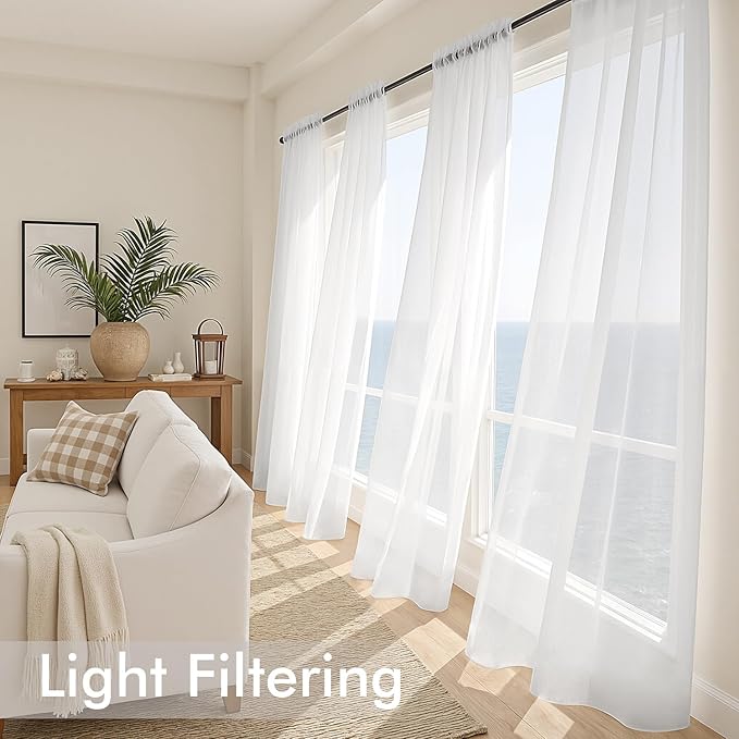 MIULEE White Sheer Curtains 105 Inches Long, 4 Panels Set, Light Filtering Voile Rod Pocket Drapes, Airy Soft Fabric Window Treatments for Living Room and Bedroom, 42 x 105 Inches
