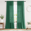Dark Green Linen Curtains 102 Inches Long Rod Pocket Back Tab Drapes 2 Panels Set for Living Room Sheer Light Filtering Sheer Emerald Green Curtain 102 Length for Patio Sliding Glass Door 52x102