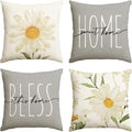 AVOIN colorlife Home Sweet Home Spring Summer Flowers Throw Pillow Covers, 16 x 16 Inch Grey Cushion Case for Sofa Couch Set of 4
