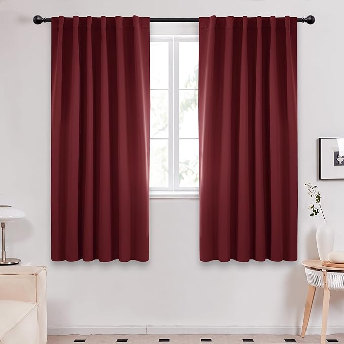 Deconovo Blackout Curtains for Living Room Thermal Insulated Back Tab and Rod Pocket Room Darkening Curtains 52Wx72L Inch Burgundy Red 2 Panels
