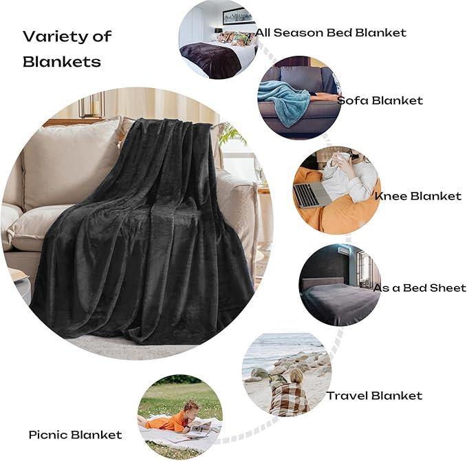 JIAHANNHA Fleece Blanket 50 by 60 Throw Blankets for Sofa Couch Bed Dark Grey Sofa Blanket 280GSM,Super Soft Cozy and Luxury Bed Blanket for All Season Throw(50"×60")