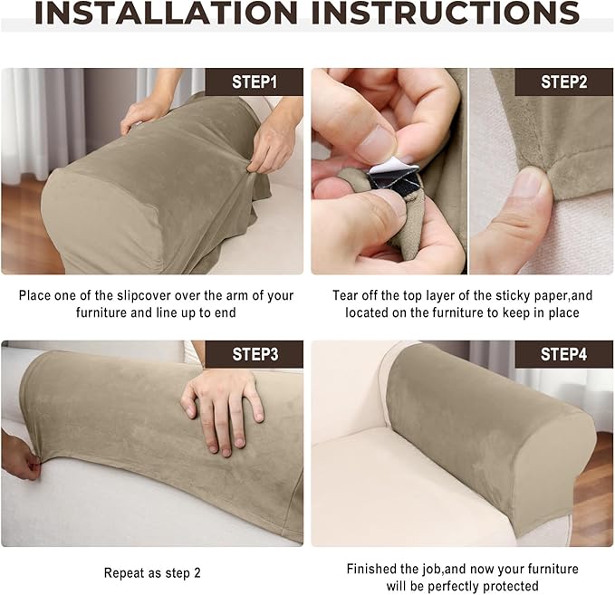 Couch Arm Covers 2 Pcs Sofa Armrest Covers Stretch Couch,Armrest Cover for Chairs Scratch-Resistant Sofa Arm Cover Armchair Slipcovers,Leather Brown