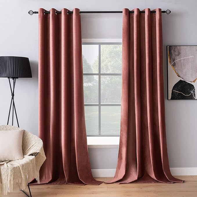 MIULEE Elegant Velvet Curtains Dusty Rose Pink Grommet Curtains Thermal Insulated Soundproof Room Darkening Blackout Curtains/Drapes for Girls & Ladys Living Room/Bedroom Decor 52 x 84 Inch 2 Panels