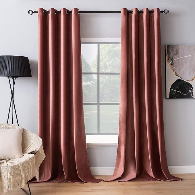 MIULEE Elegant Velvet Curtains Dusty Rose Pink Grommet Curtains Black Out Thermal Insulated Soundproof Room Darkening Blackout Drapes for Girl & Lady Living Room/Bedroom Decor 96 Inch Length 2 Panels