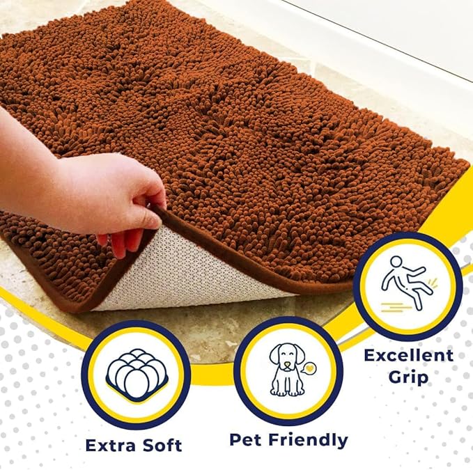 Muddy Mat® | Super Absorbent Door Mat Indoor, Microfiber Quick Dry Chenille Entryway Rug, Non-Slip Front Door Mat, Indoor Mats for Entryway, Machine Washable Pet Rug, Orange 24"x36"