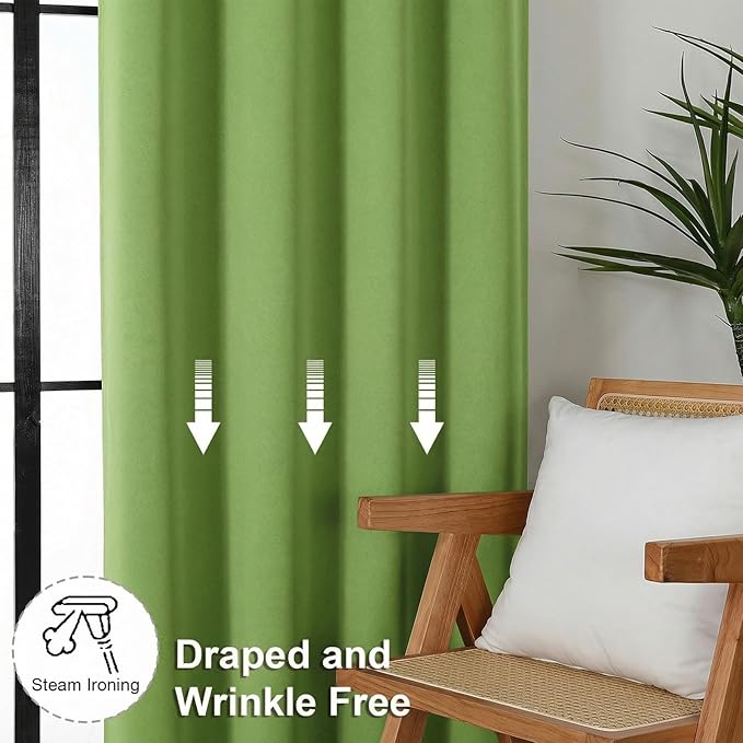 Simplebrand Ava Lime Short Blackout Curtains for Bedroom 45 Inches Long 2 Panels Set, Solid Thermal Insulated, Energy Saving Window Treatment Curtains Blackout Drapes, W40 x L45 Inch