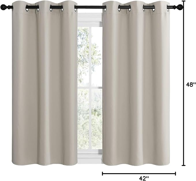 NICETOWN Kitchen Curtains for Decoration, Thermal Insulated Grommet Room Darkening Draperies/Panels for Laundry (Natural, 2 Panels, W42 x L48 inches)