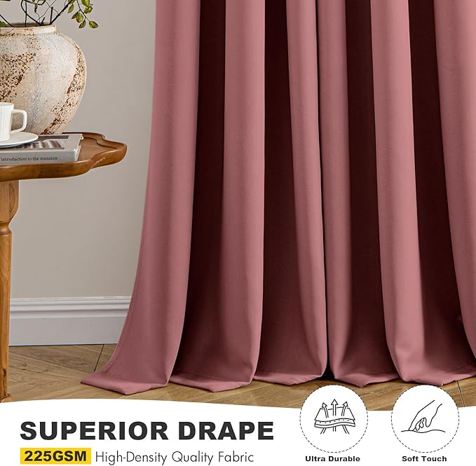 MIULEE Dusty Rose Blackout Curtains for Bedroom Living Room 63 Inches Long 2 Panels, Thermal Insulated Room Darkening Drapes Solid Grommet Noise Reduction Light Blocking Window Treatments 40x63 Inch